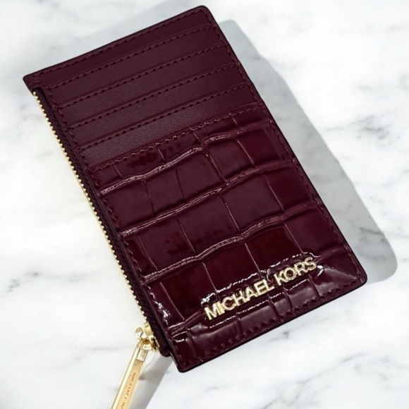 Michael Kors Medium Logo Card Case Wallet Ox Blood Multi - Picture 1 of 6
